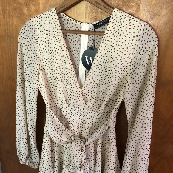 White Fox Brown Polka Dot Romper Playsuit Jumpsuit Tiered Puff Sleeve Boho NWT - Picture 7 of 15